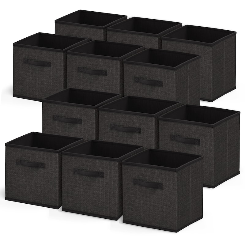 Nestl Foldable Fabric Storage Cubes - Open 10" Cube Storage Bins - 12 PC - Black