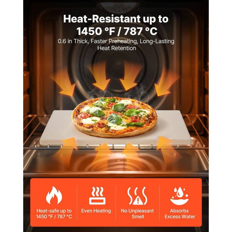 Beige Cordierite Rectangular Pizza Stone 15x12in Heat-Resistant with PP Scraper - 15 x 12 x 0.6 in