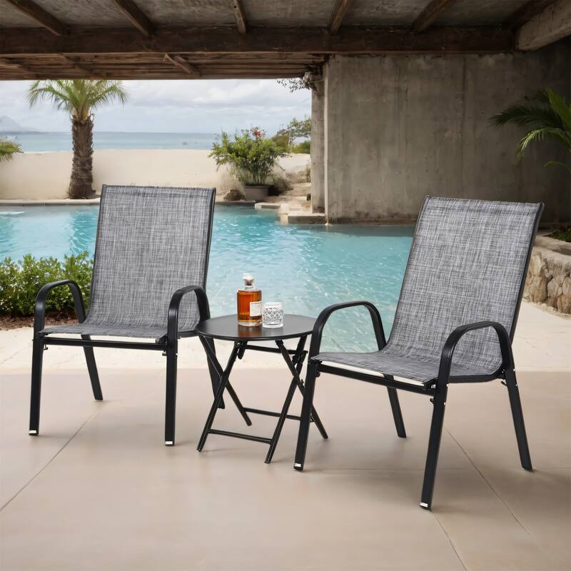 3-Piece Patio Bistro Set w/ 2 Camping Chairs, Steel Top Folding Table