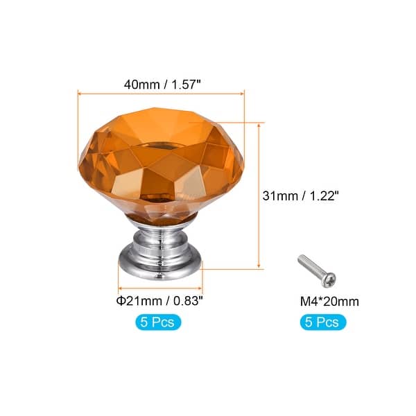 40mm Crystal Knobs Drawer Diamond Shaped Pulls Handles Orange 5pcs
