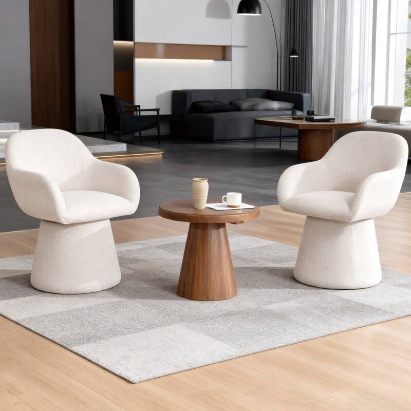 Modern 360 Swivel Upholstered Barrel Back Accent Chair - Set of 2 - Cream