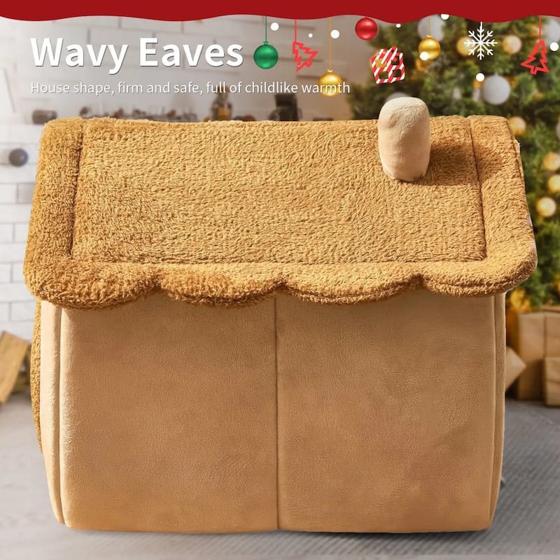 Dark Khaki Coral Fleece Pet Bed with Soft Removable Cushion Suitable for Small to Medium-Sized Pets