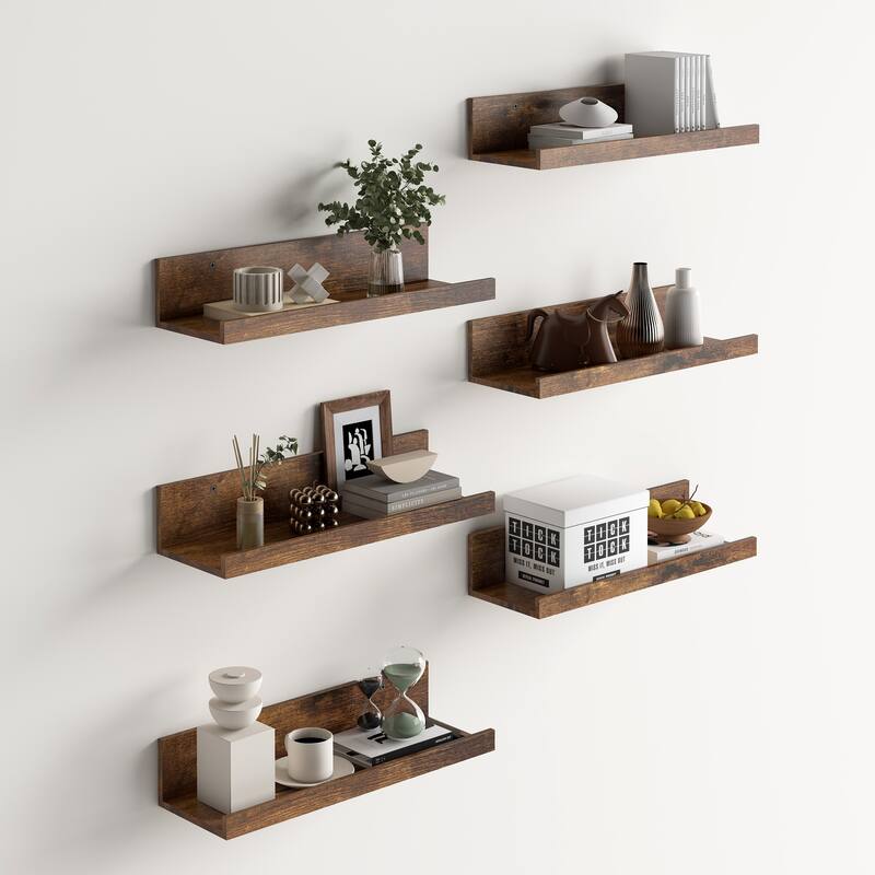 Homy Casa U-Shaped Wall-Mounted Floating Shelf Set of 6, Black & BR