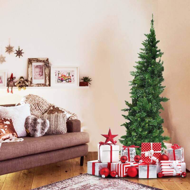 Gymax 5ft LED Pre-lit Half Christmas Tree PVC Artificial Tree w/ 8