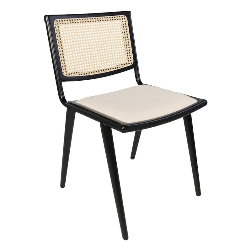 Breuer Chair Company Rereke Dining Side Chair w/ Padded Seat Beech Wood Cane Back Steel Frame & Wooden Legs (Made in Italy) - Black