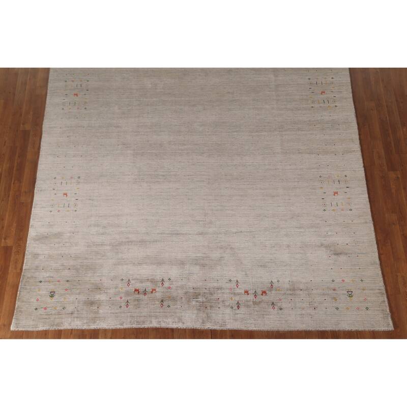 Beige Gabbeh Indian Area Rug Handmade Wool Carpet - 8'3"x 9'8"
