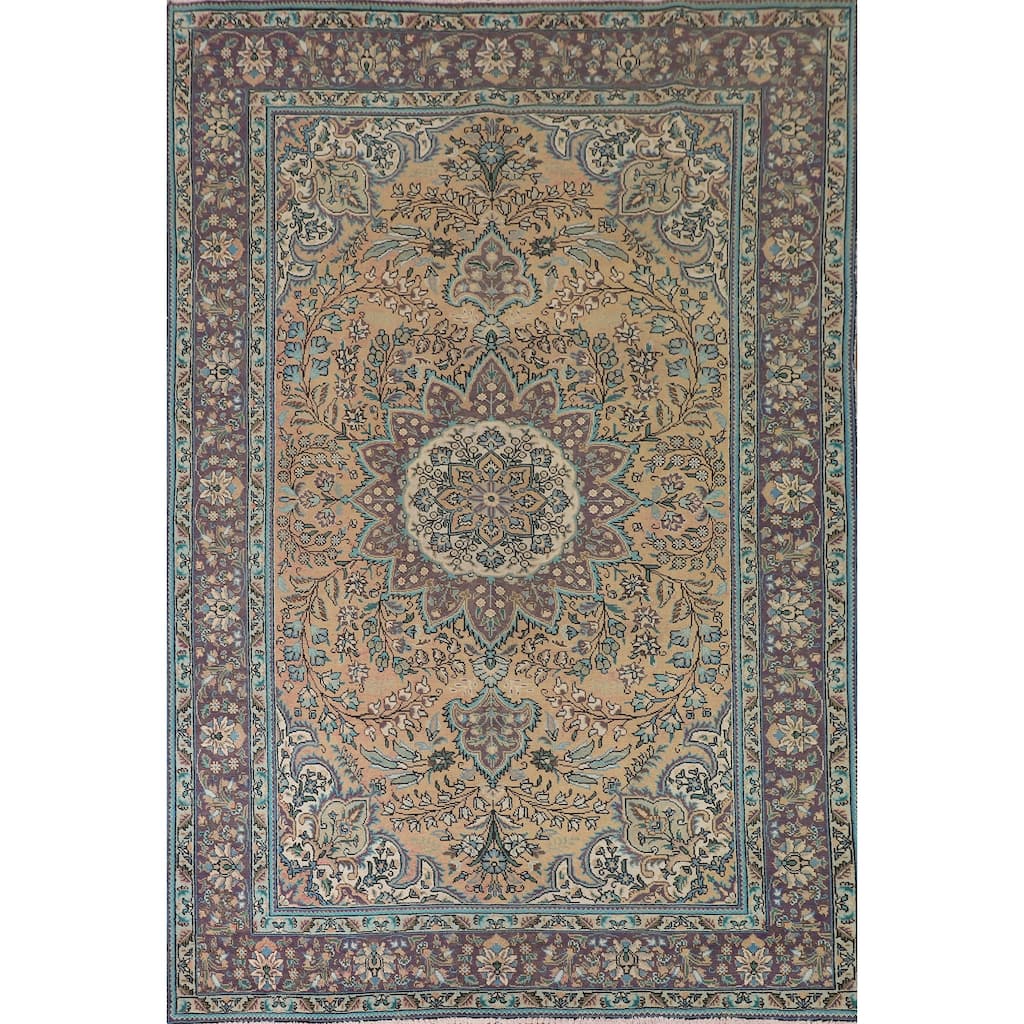 Tabriz Persian Vintage Area Rug Hand-Knotted Wool Carpet - 6'9"x 9'9"