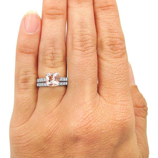 Sterling Silver Rhodium 7mm Cushion Gemstone & 2mm Round Created White Sapphire Ring Sterling Silver Rhodium 7mm Cushion Gemstone & 2mm Round Created White Sapphire Ring