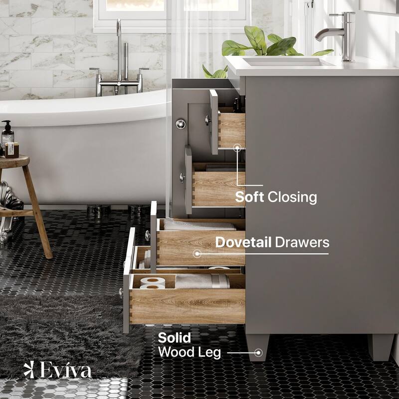 Eviva Acclaim 28"W Gray Bath Vanity with WH Quartz Top - 24''
