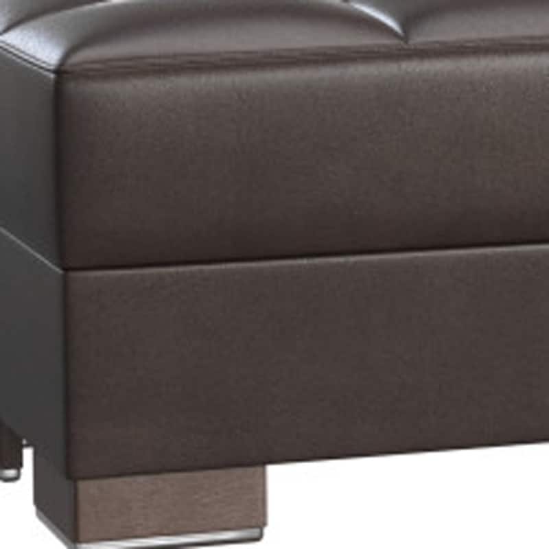 HomeRoots 52" Brown Faux Leather Tufted Storage Ottoman