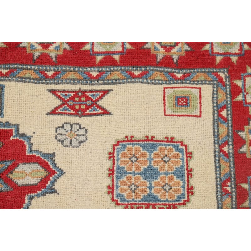 Ivory Kazak Accent Rug Handmade Wool Carpet - 3'8" x 5'7"