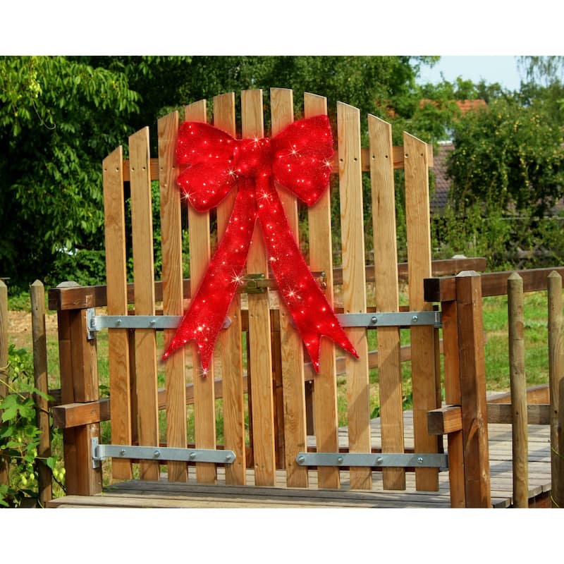 LED Lighted Bow Christmas Wall Decoration - 63" - Red