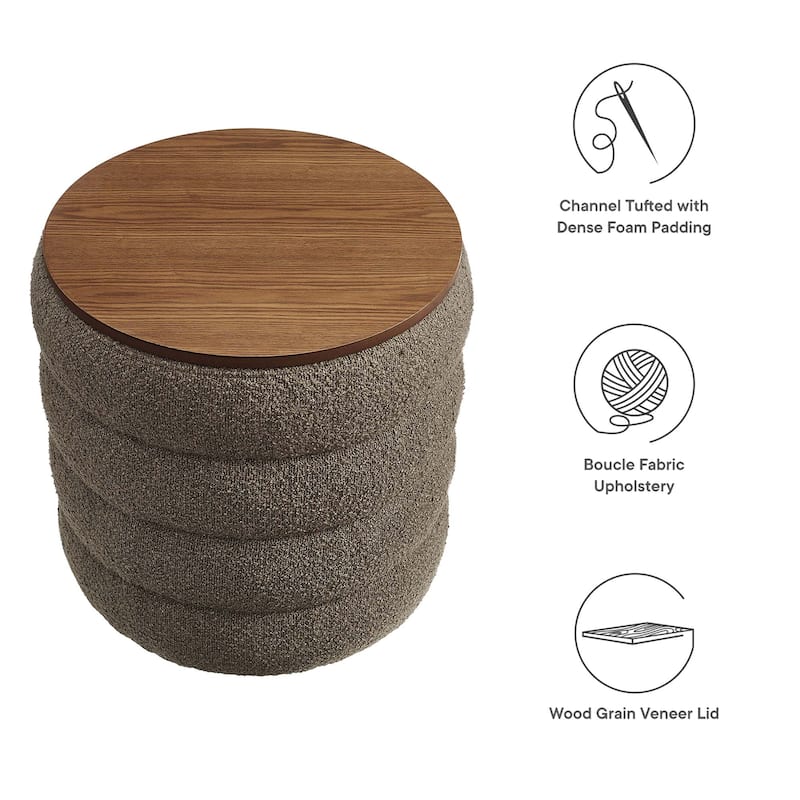 Mezzo Round Boucle Fabric Storage Ottoman
