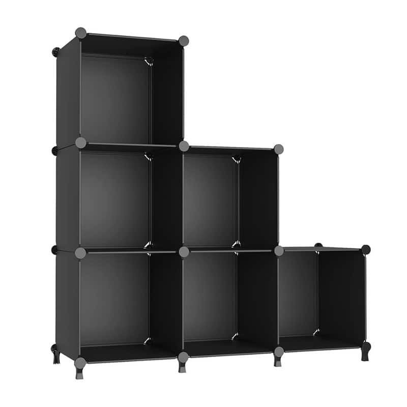 6-Cube Stackable Shoe Rack Organizer DIY Plastic Shoe Storage Cabinet for Closet & Entryway - Black