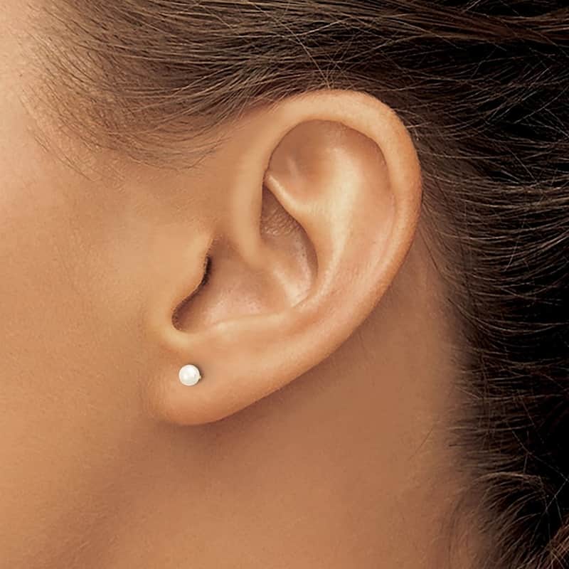 Curata 10k Yellow Gold 4mm-14mm White Button Freshwater Cultured Pearl Stud Earrings