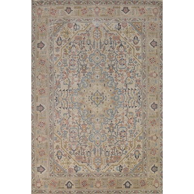 Geometric Tabriz Persian Area Rug Hand-Knotted Bedroom Wool Carpet - 6'7"x 9'5"