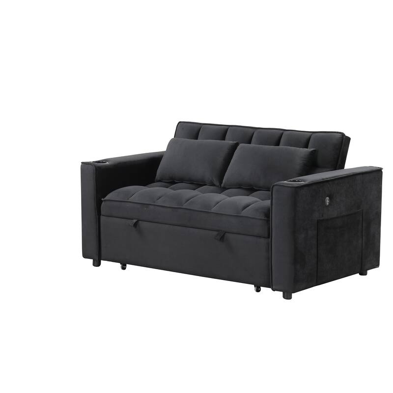 Velvet Sofa Bed Convertible Sleeper Sofa with Cup Holder Bed Bath