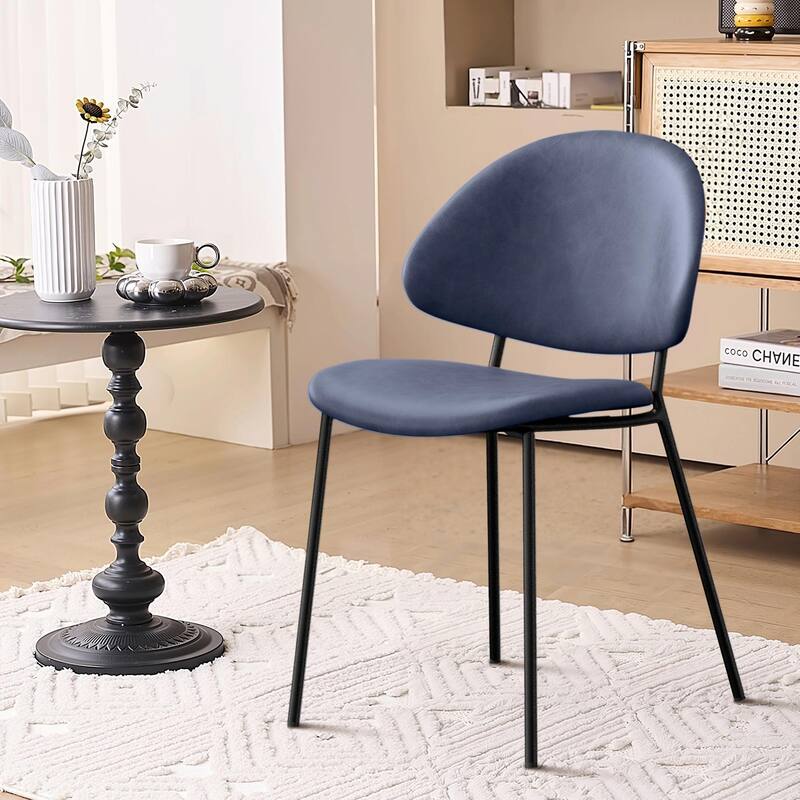 Set of 4 Mid-Century Dining Chairs - PU Leather, Curved Back