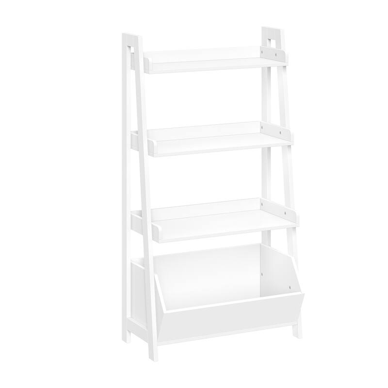 RiverRidge Kids 4-Tier 24in Ladder Shelf Toy Organizer and Book Storage with 3 Open Display Shelf - White