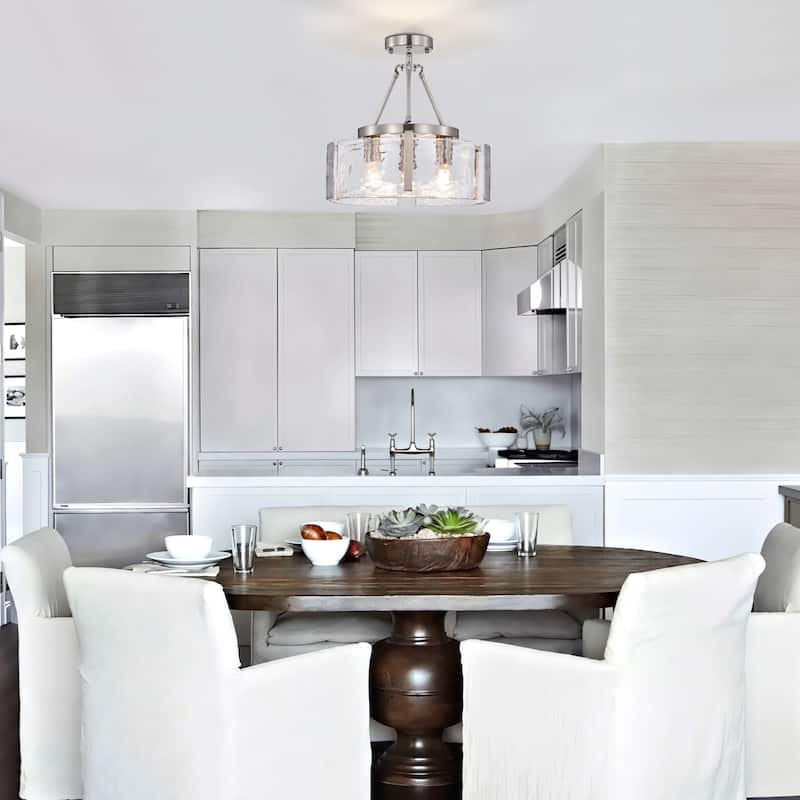 Reina 3-Light Water Textured Glass Panel Drum Semi Flush Mount