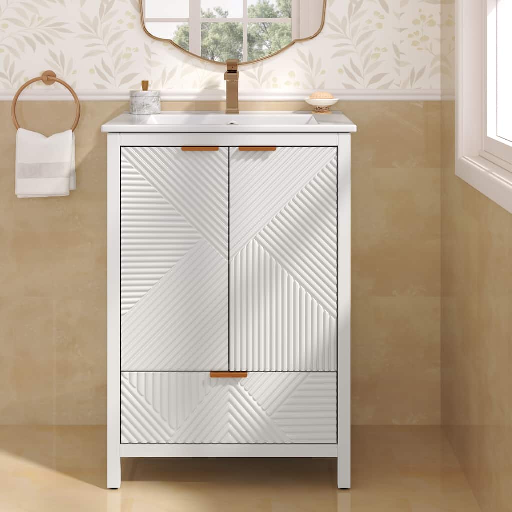 24 Inches Bathroom Vanity with Sink Combo, Modern Bathroom Vanity with Single Faucet Hole, Textured Door Panels and a Drawer
