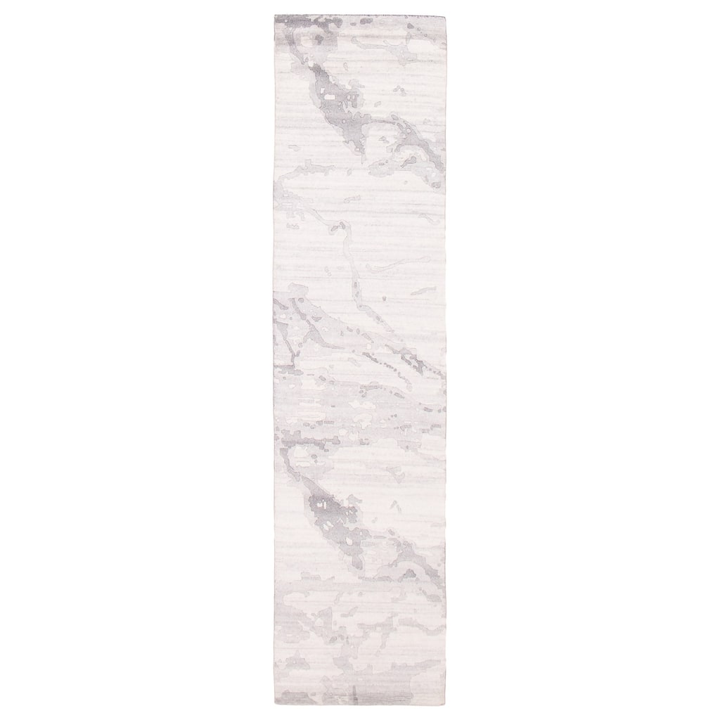 ECARPETGALLERY Hand-knotted Alma Grey, White Wool Rug - 2'5 x 9'9