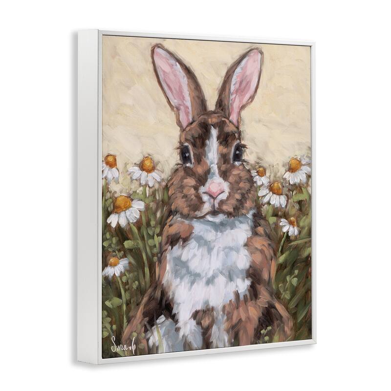 Stupell Rabbit Portrait with Daisies Framed Giclee Art Design By Sara G. Designs