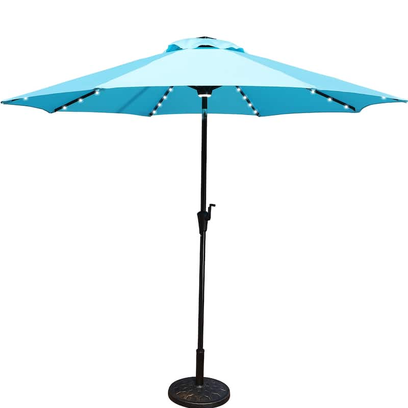 9 ft. Aluminum Market Solar LED Patio Umbrella in Blue