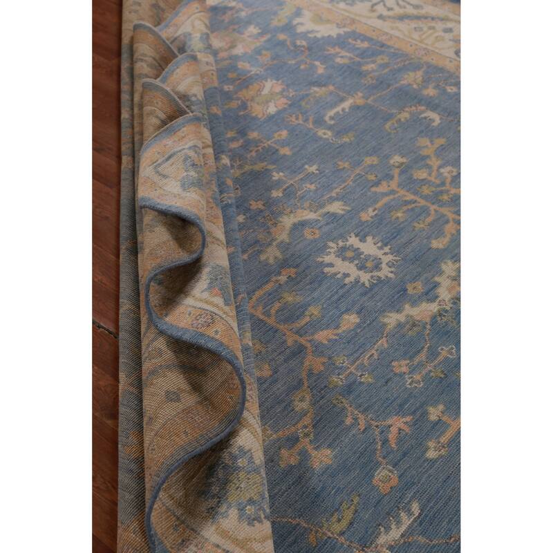 Hand Knotted Oriental 100% Wool Carpet Transitional All-Over Navy Blue & Blues Oushak Area Rug - 10' 0'' X 8' 2''