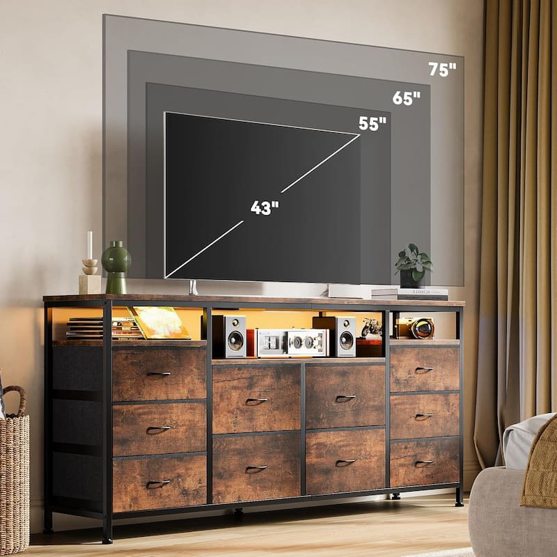 63.3 Inch Black Dresser for Bedroom, 10 Drawer Dresser TV Stand