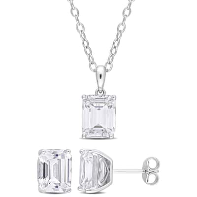 Miadora 11 3/4ct TGW Created White Sapphire Set of Necklace and Earrings Sterling Silver