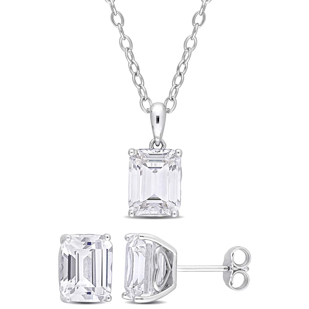 Miadora 11 3/4ct TGW Created White Sapphire Set of Necklace and Earrings Sterling Silver