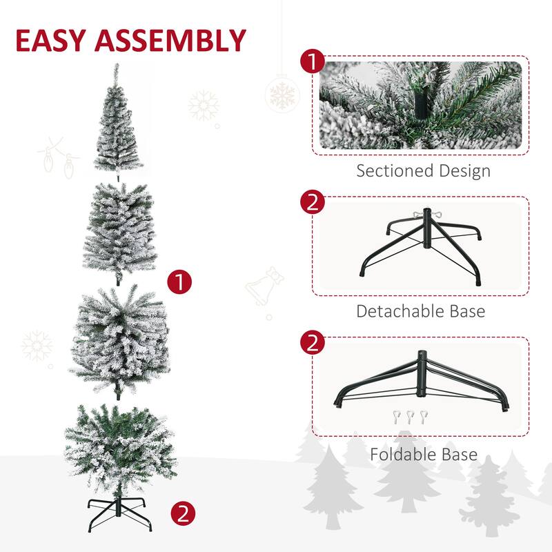 7.5FT Tall Unlit Snow-Flocked Slim Artificial Christmas Tree with Realistic Branches and 738 Tips