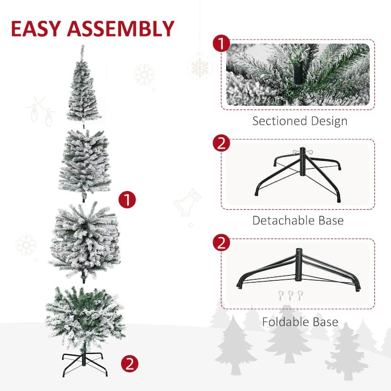 HOMCOM Unlit Snow-Flocked Slim Tree - Realistic Branches, Snowy Finish - Green
