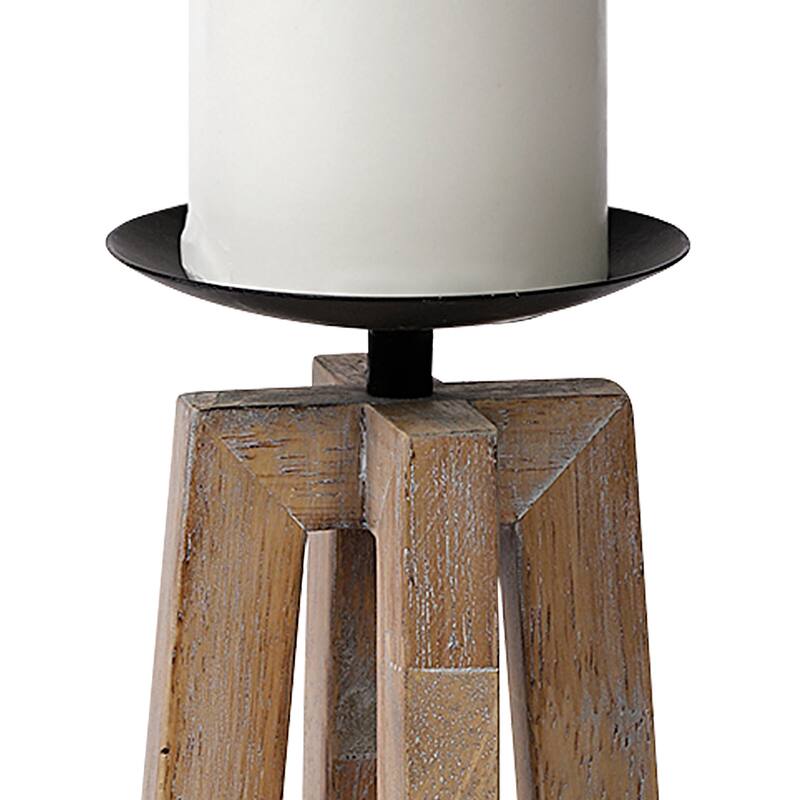 Astra Small Light Brown Wood Pedestal Base Table Candle Holder - 4.3L x 4.3W x 9.1H