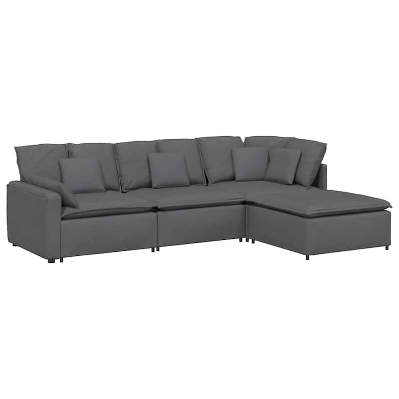 vidaXL Modular Sofa with Footstool&Cushions Fabric Dark Gray - 122.8" x 80.7" x 25.2"