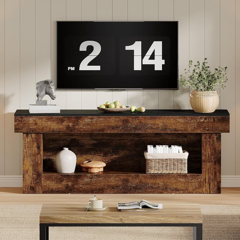 63" TV Stand, Farmhouse Media Console with Open Storage Space, Entertainment Center for 60/65/70 Inches TVs