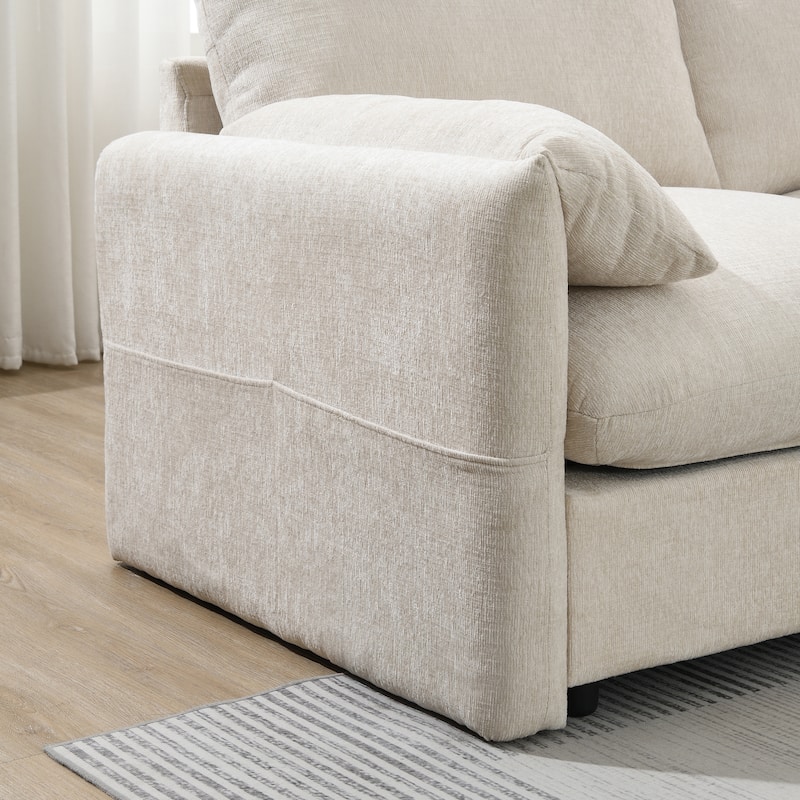 96.5" Chenille L-Shaped Sectional Sofa with Storage Ottoman, Adjustable Phone Holder, USB Charger and Armrest Storage Pockets