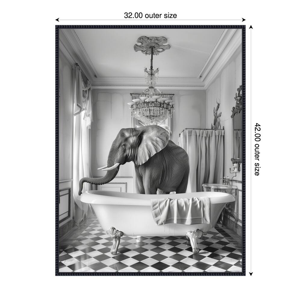 A Bathroom Occupied Elephant by Niky Rahner Framed Canvas Wall Art