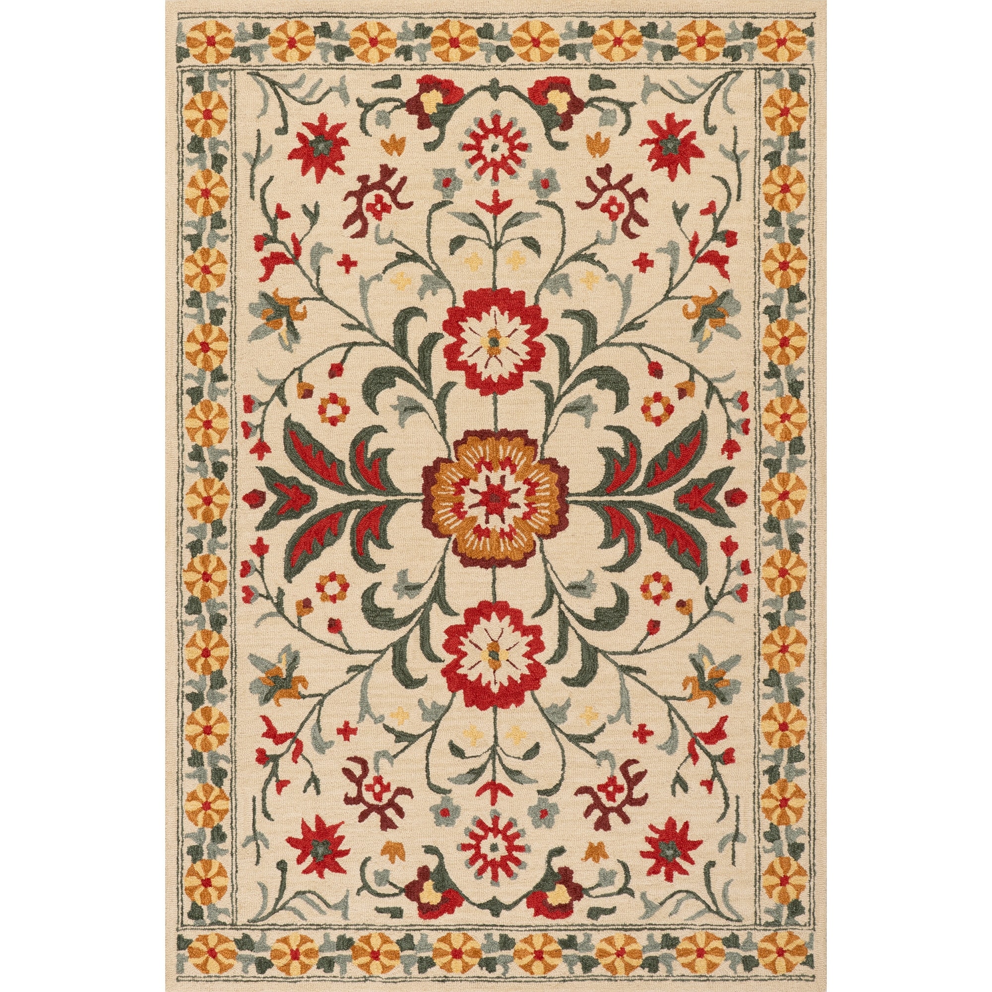 Shangrila Folk Floral Wool Rug - Thumbnail 5