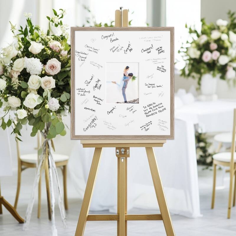 Hardwood Wedge Signature Mat Picture Frame - Autograph Photo Frame Guest Book Alternative for Weddings, Graduations, Retirement - 8x10 - Hardwood Wedge White Wash