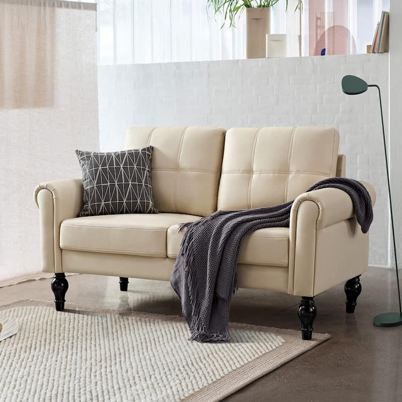 60.6 Inches Loveseat Sofa, Comfy Couches for Small Spaces - Beige - Air Leather