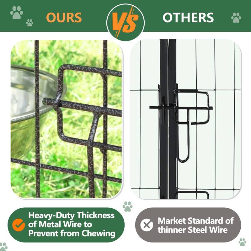 VEIKOUS Outdoor Dog Cage Kennel Fence with Rotating Feeding Door, Cover, and Stainless Bowls