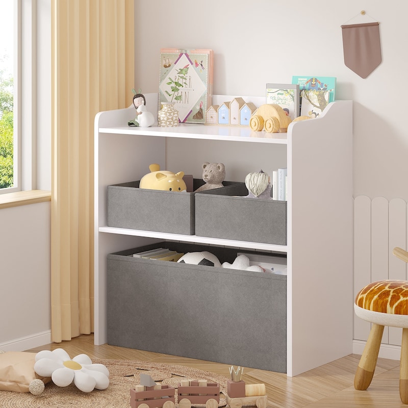 VECELO Kids Bookshelf Wood Toy Storage Organizer Cabinet Children Bookcase - White