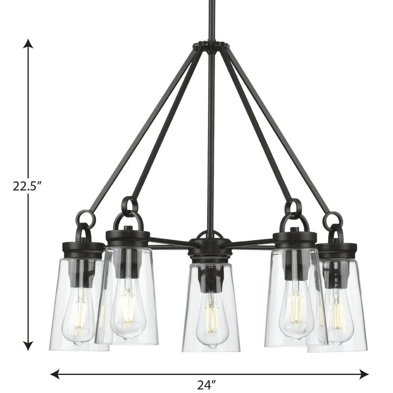 Stockbrace Collection 5-Light Matte Black Clear Glass Farmhouse Chandelier Light - 24 in x 24 in x 22.5 in