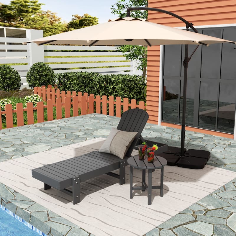 Polytrends Altura Poly Eco-Friendly All Weather Reclining Chaise Lounge with Arms & Side Table (2 Piece Set) - Gray
