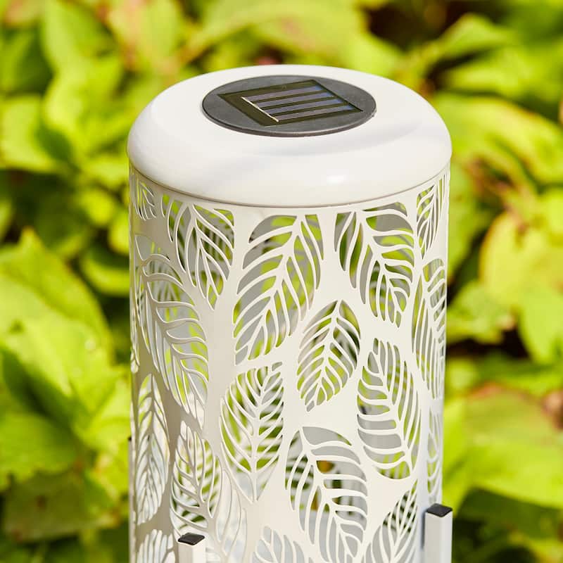 Glitzhome 14.25"H Set of 2 Metal Flower Cutout Solar Lanterns Floor Lantern