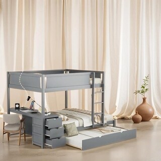 Elegant Full-Over-Full Bunk Bed with Drawers, Convertible Beds