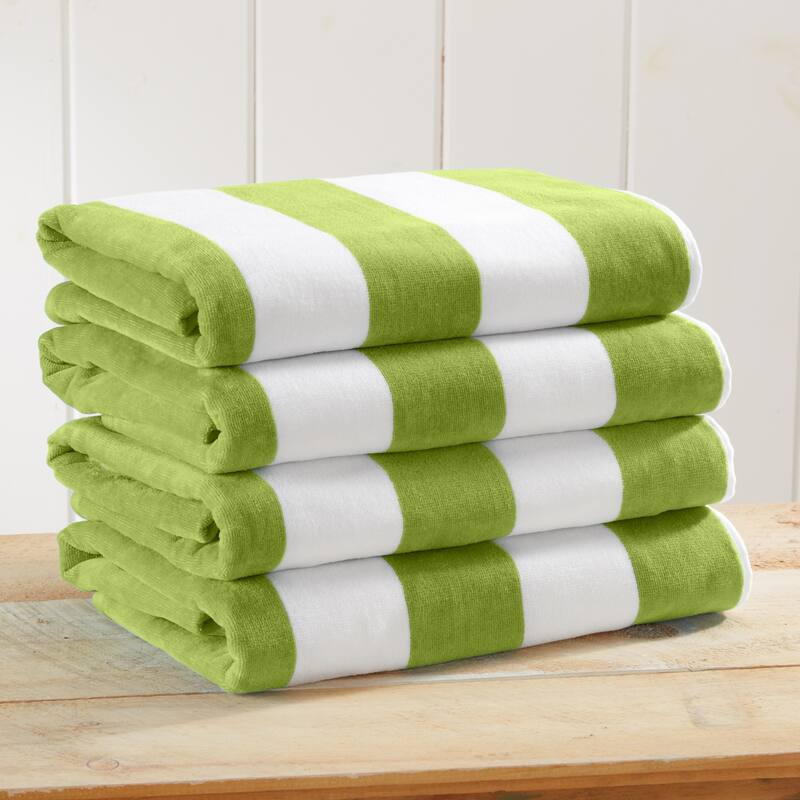 Linery & Co. Cotton Stripe Beach Towel, 4 Pack - 30" x 60" - 4-Pack - Green