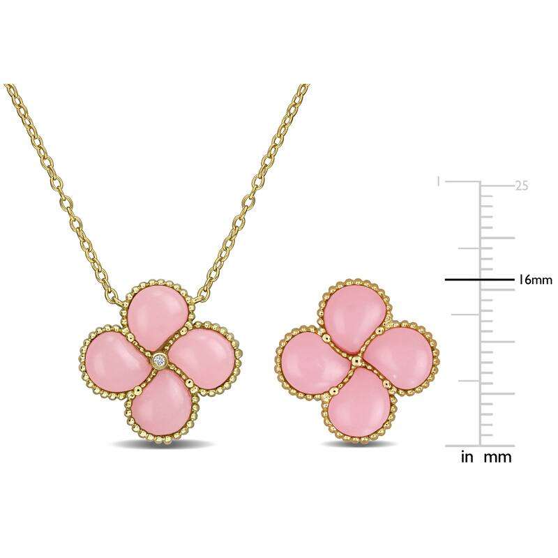 Miadora Yellow Silver Gemstone Clover Necklace and Earrings Set